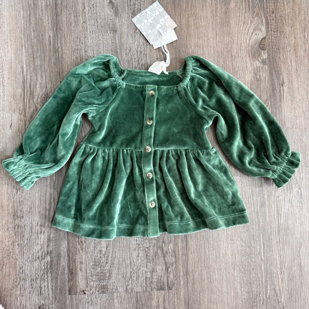Kate Quinn Long Sleeve Velour Woodland Top in Shaded Spruce